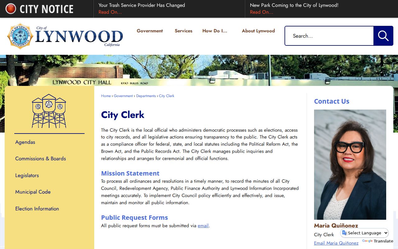 Lynwood residents directory City Clerk records