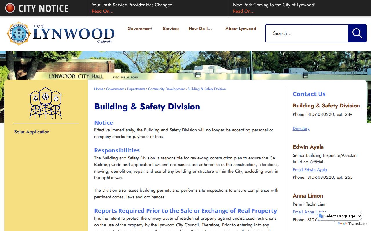 Lynwood street directory building permits and inspections