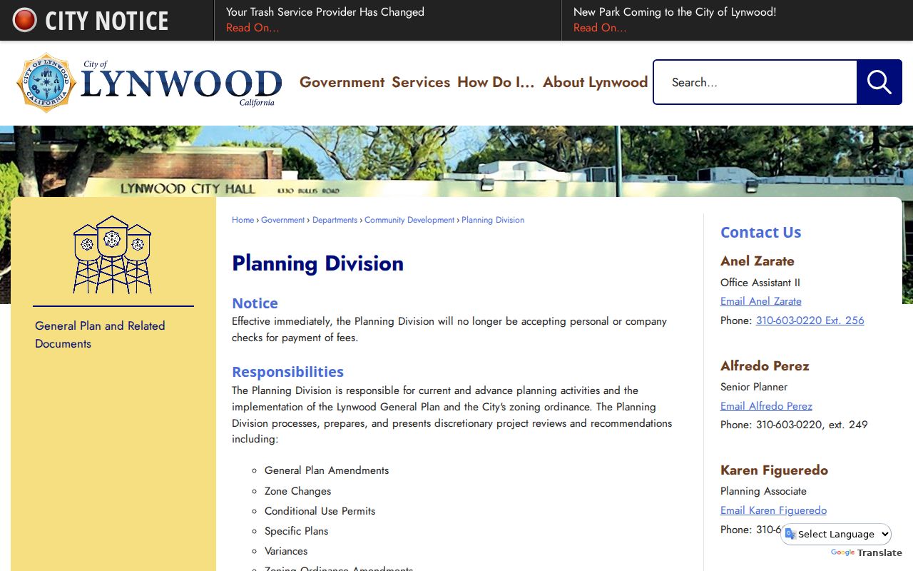 Lynwood street directory planning and zoning map