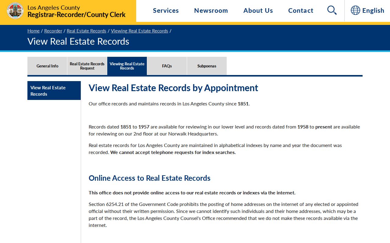 Lynwood street directory Recorder deed index viewing instructions